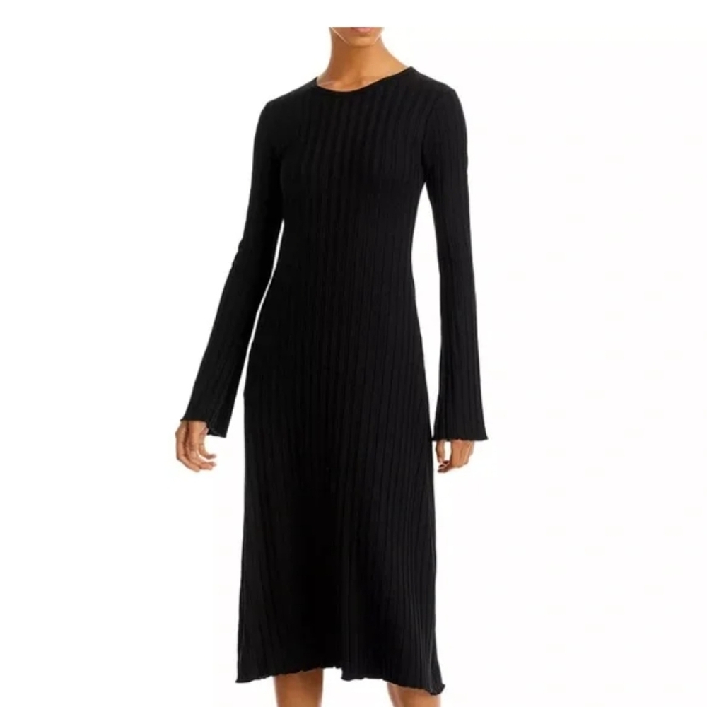 Simon Miller Black Ribbed Long Sleeve  Dress Large - Picture 2 of 9
